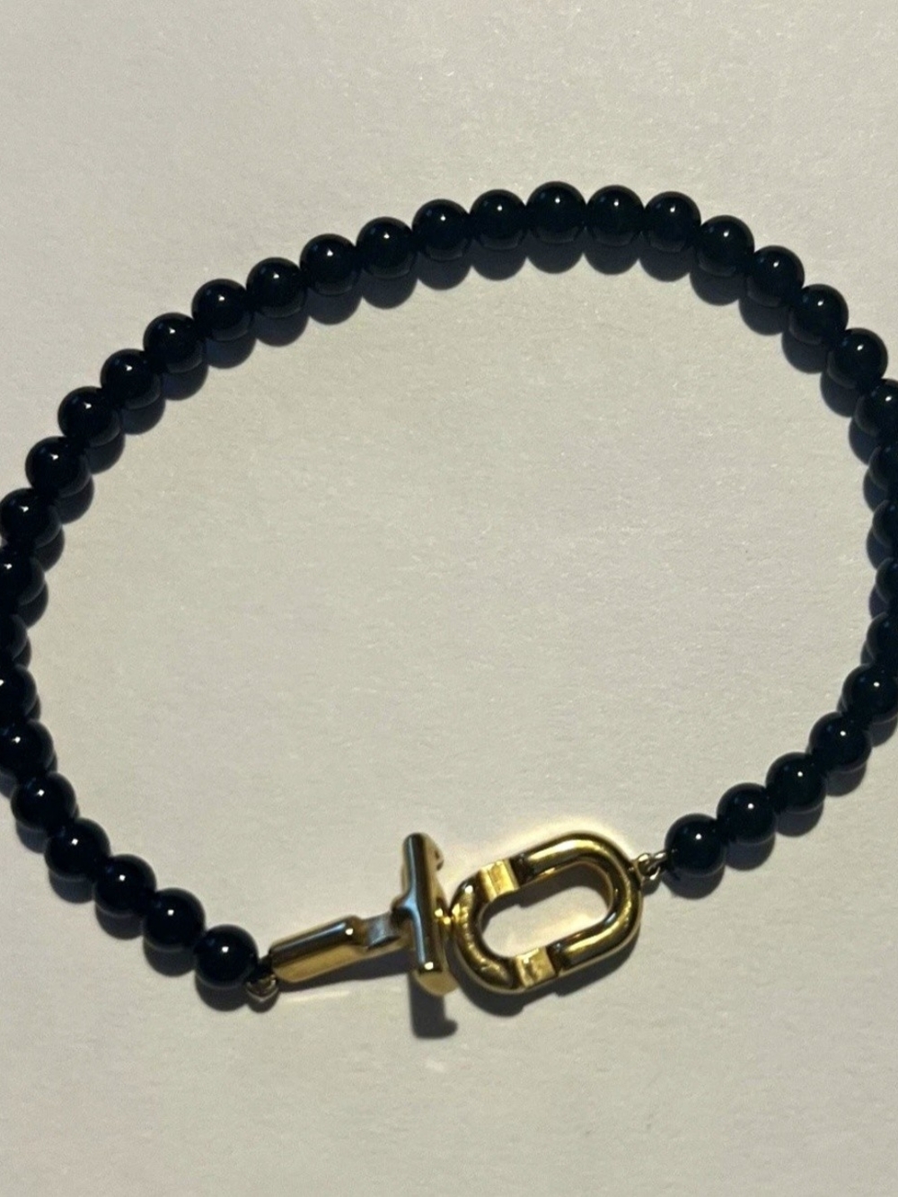 Tous Gold Clasp Black Onyx Beaded Stretch Bracelet